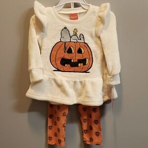 Peanuts Plush Ruffled Long Sleeve Top with Pumpkin Print Leggings, 18M